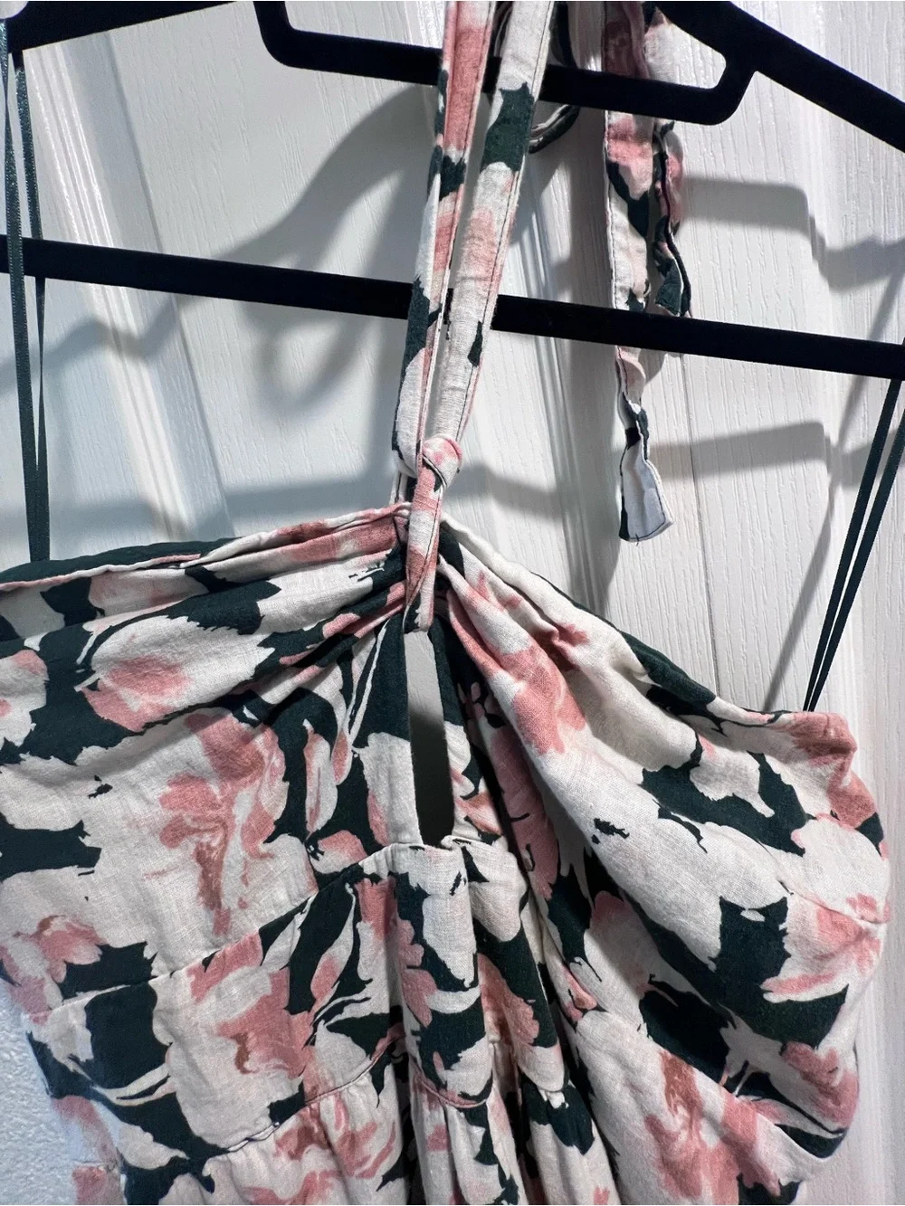 Abercrombie & Fitch Green Pink Floral Halter Smocked Maxi Dress XL Tall